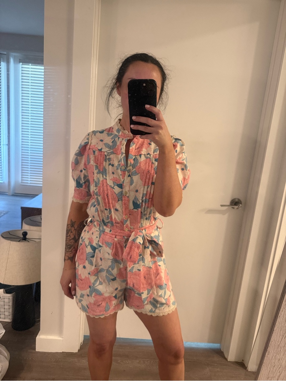 Floral Pink & Blue Cotton Romper